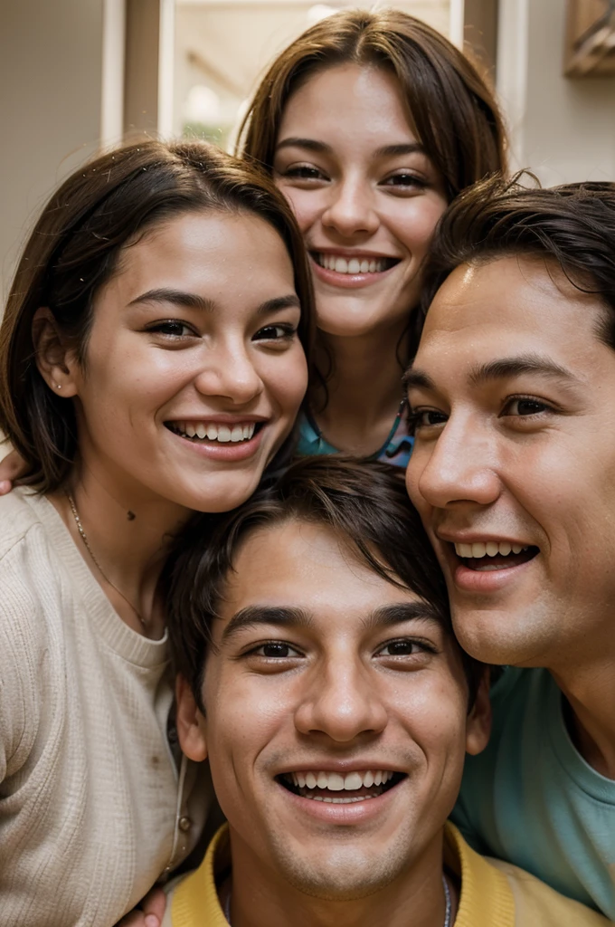 A joyful teenage boy stands alongside his delighted parents, their expressions brimming with happiness. This heartwarming scene, captured in a vibrant photograph, showcases the bond of love and shared joy within a family. The boy's youthful energy radiates through his beaming smile and twinkling eyes, while his parents' affectionate gazes reveal their pride and contentment. The dynamic composition and impeccable lighting of this high-quality image perfectly convey the warmth and harmony of the family's jolly mood, inviting viewers to share in their happiness and create their own lasting memories.