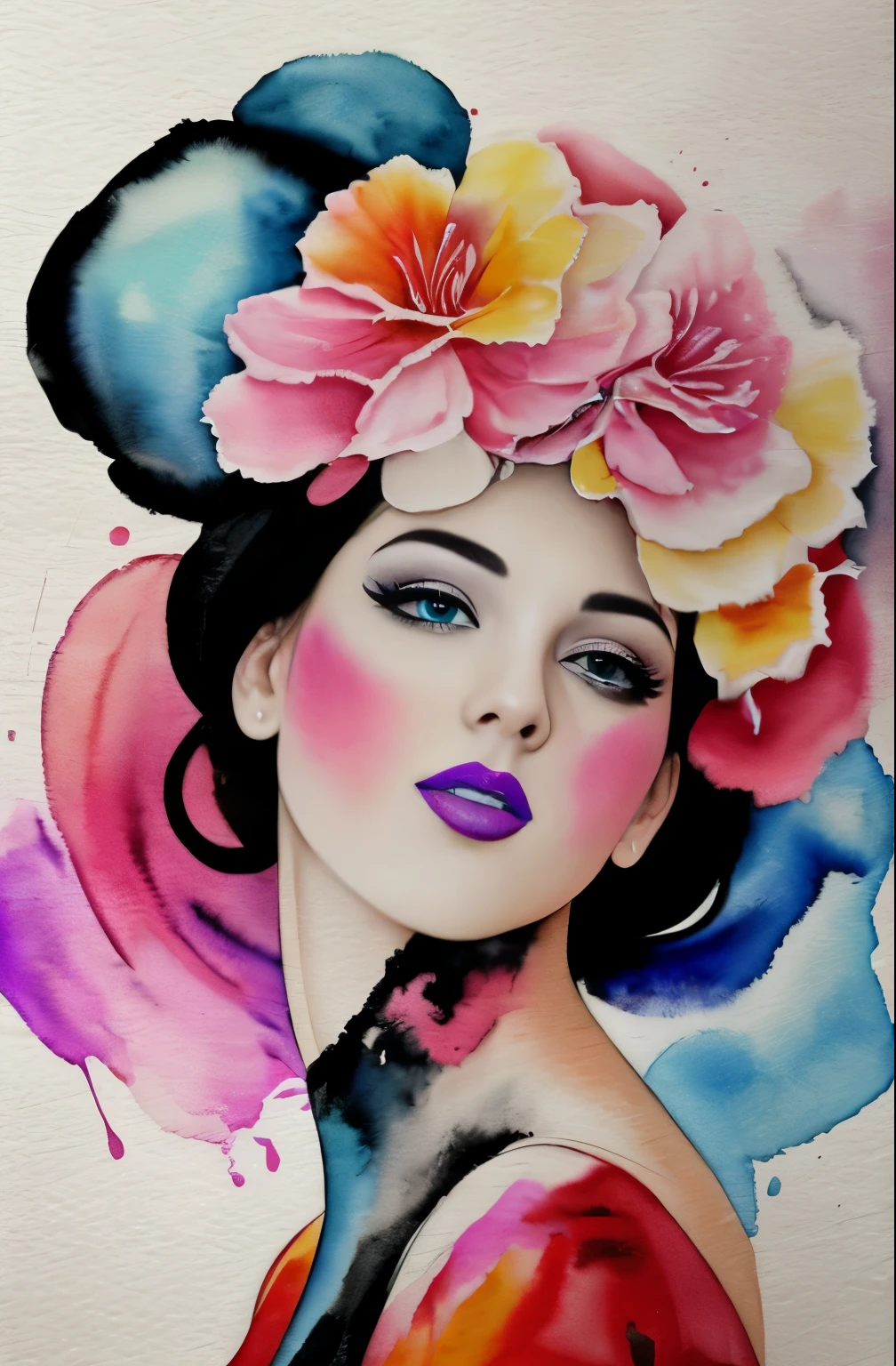 black and white drawing of a woman with a face, Sylvia Pelissero watercolors, tumbler, abstract art, Intense watercolor painting, watercolor detailed art, watercolor splash, surreal, Avant-garde pop art, Beautiful and expressive painting, Beautiful artwork illustration, very colorful tones, Fantastic, cool beauty, highest quality,official art, women only, sharp outline, best shot, vector art