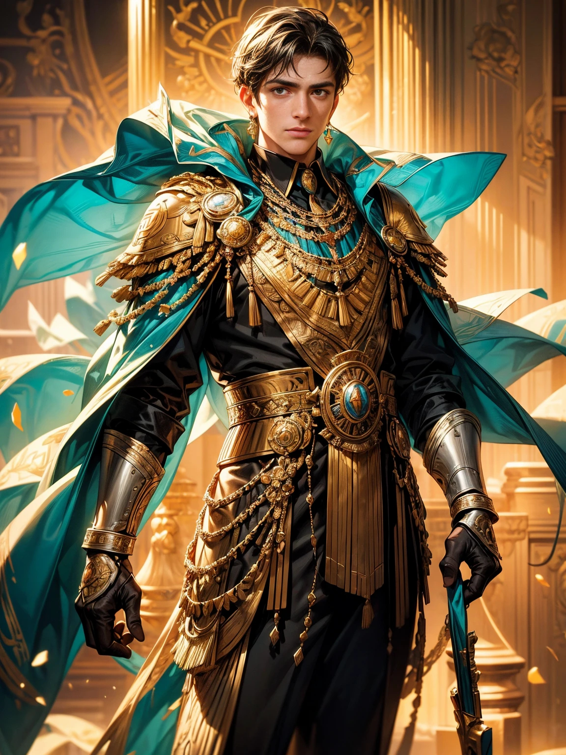 A mature man in his thirties, Emperor Constantine the Great, is resurrected in modern-day England. He is portrayed as a diligent and capable businessman involved in the trade of precious antiques, jewelry, gemstones, and precious metals. The artwork is a masterpiece(1.2), with ultra-detailed(1.2) features to capture the essence of the subject. The image depicts a photorealistic(1.37) representation of Emperor Constantine, showcasing his distinct facial features, such as a well-defined jawline, piercing eyes, and a prominent nose. The lighting in the scene is set to studio lighting to bring out the intricate details and create a visually striking composition. The colors used are vivid and vibrant, adding an element of richness to the overall composition.