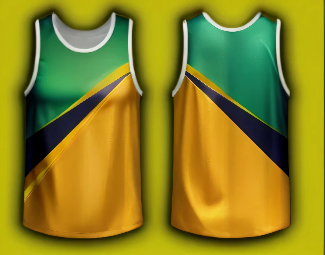 uma camisa de basquete verde e amarela com uma listra branca e amarela, design de camisa, regata, sem mangas, coletes, colete, t design de camisa, regata, direto, Criado no Adobe Illustrator, fundo uniforme, retro 9 0s, tdesign de camisa, t - design de camisa, t-design de camisa, wearing a volleyball jersey, design personalizado, gradiente branco azul verde