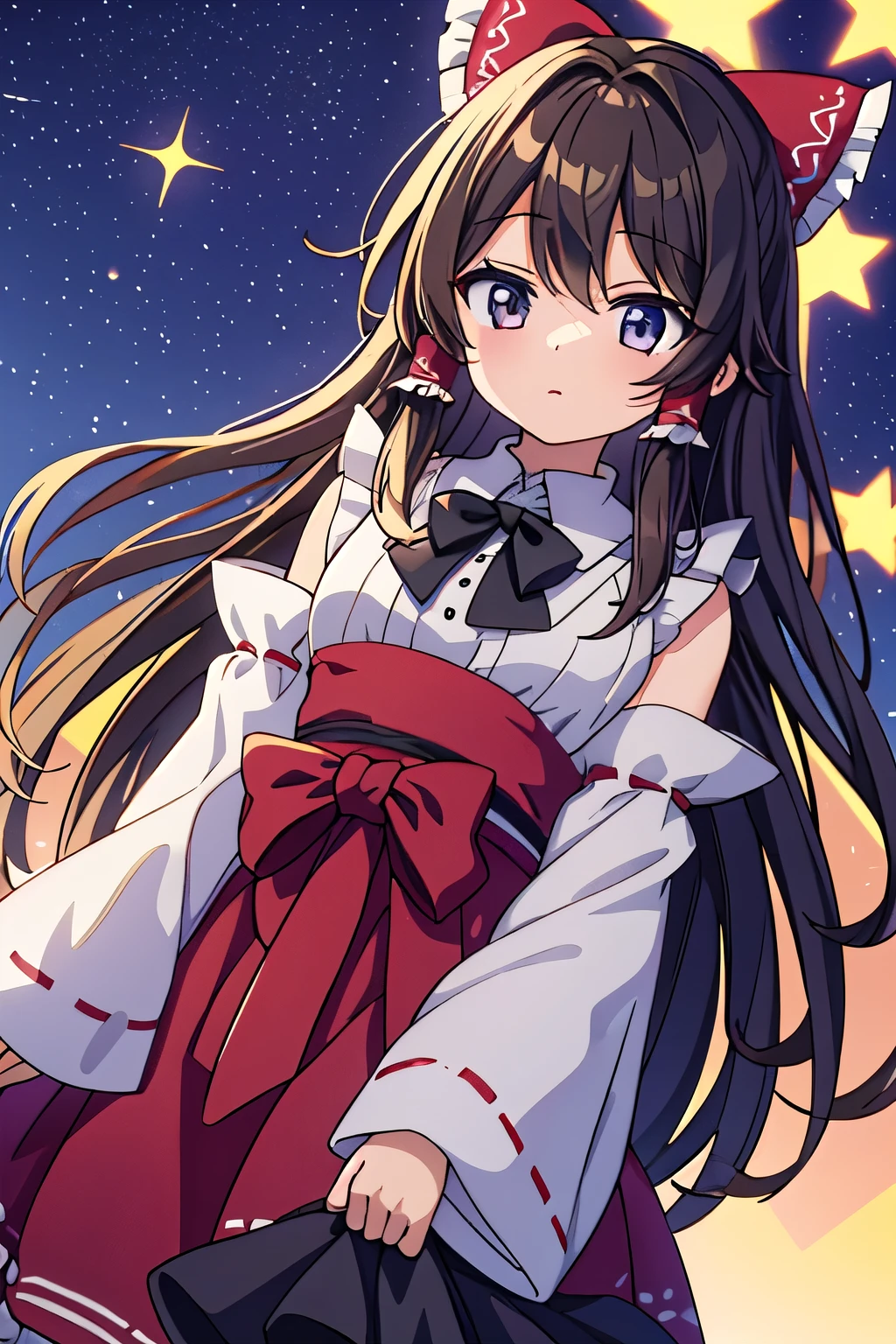 Kirisame Marisa, Hakurei Reimu, 1GirlTag, long hair, stars, milky way, brown hair