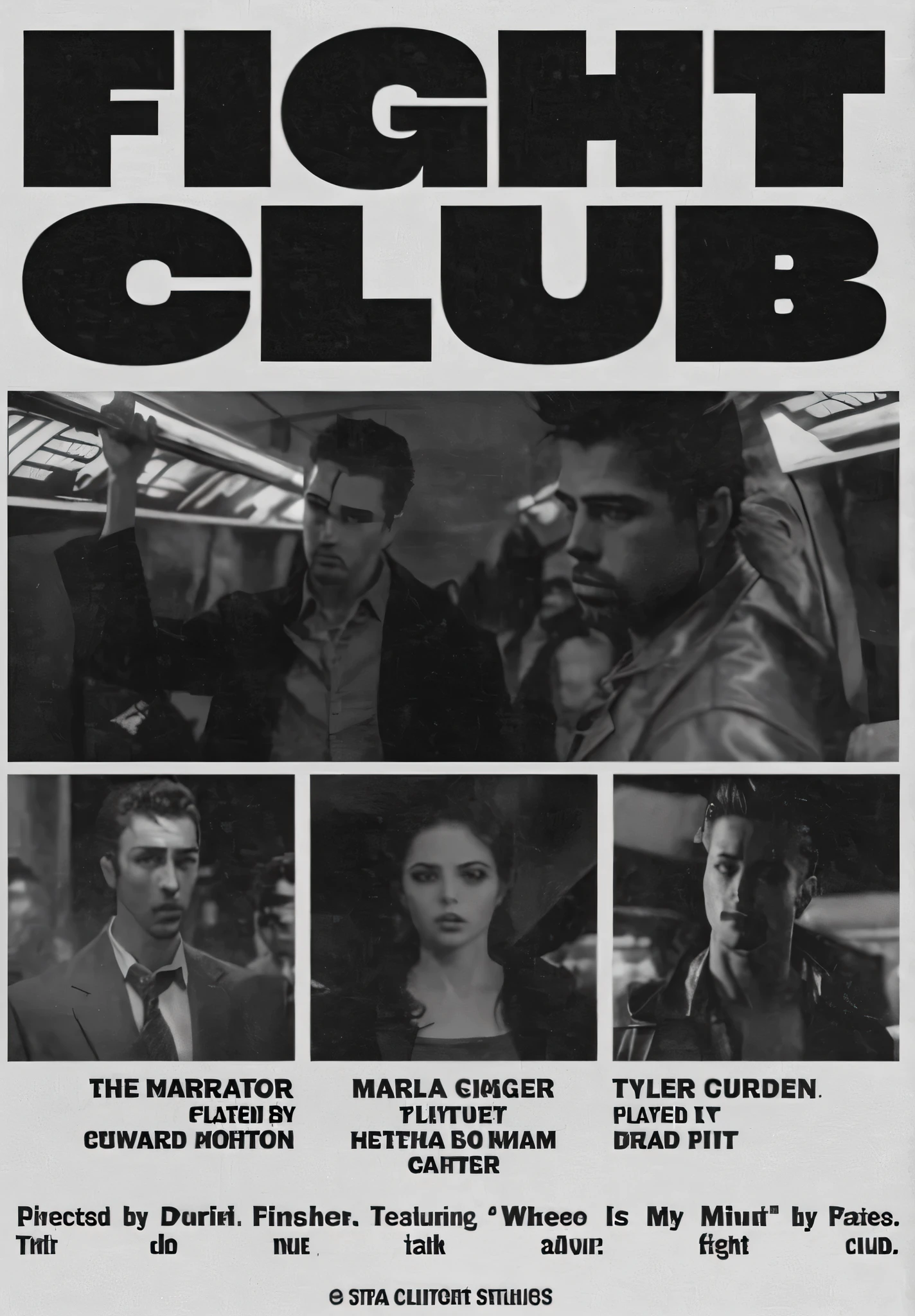 a poster for a fight club featuring four men and a woman, club, fight club, movie poster promo, faaris azura as tyler durden, faaris azura