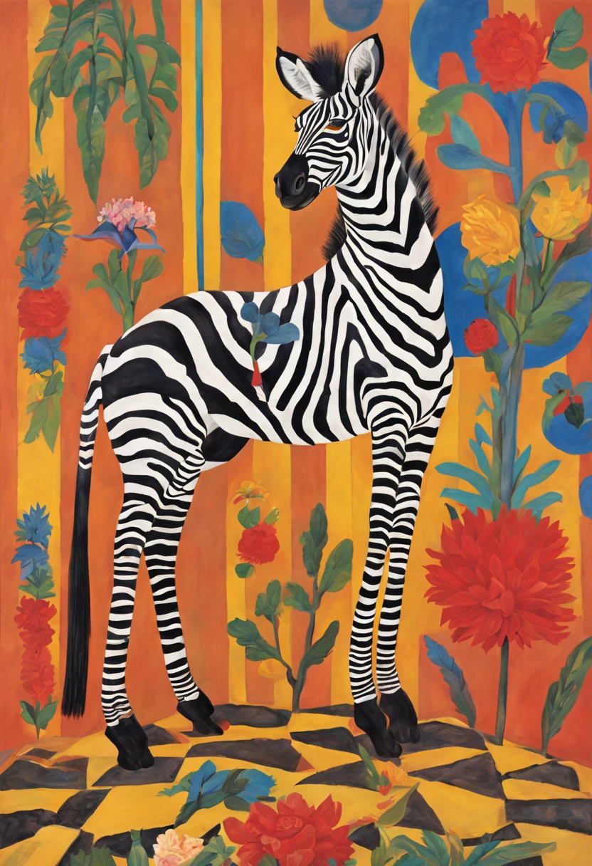 a zebra by Frida Kahlo, by Yaoy Kusama, Tetradic-Colors, Polychromatic-Colors