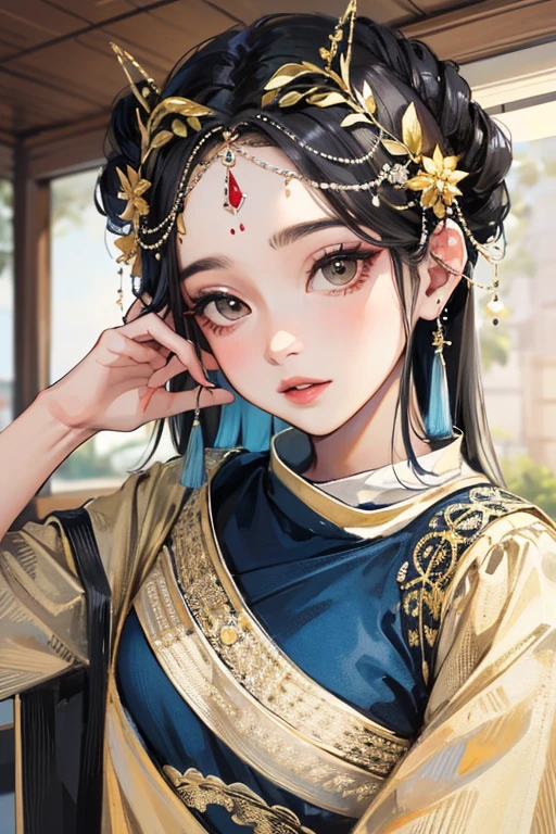 Wanita cantik, berambut paniang, payudara besar, puting selai, pusar, tanpa baju, kaki di angkat satu, hyper quality, basah realistic detail