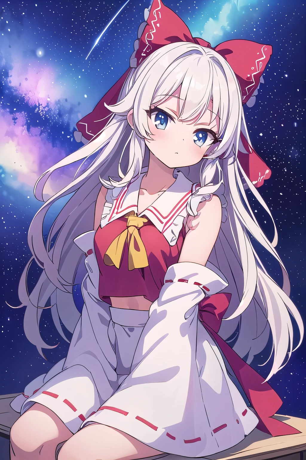 Kirisame Marisa, Hakurei Reimu, 1GirlTag, long hair, stars, milky way, white hair