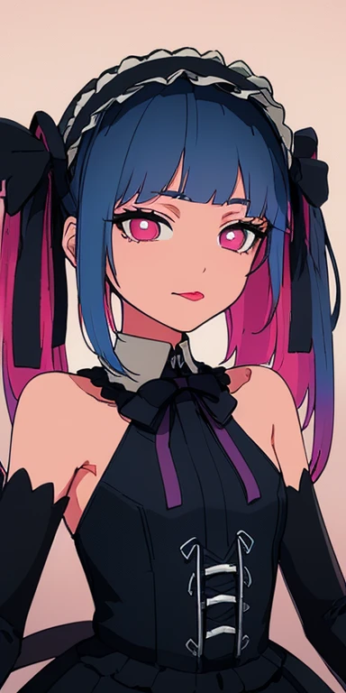 baby face, (colorful fluorescence multicolored hair:1.5,straight hair:1.5), (masterpiece, sidelights, exquisite beautiful eyes: 1.5), masterpiece*portrait, realistic, ((dark horror background:1.5)),(low tension girl:1.5),colorful,3D face,(beautiful face),front view: 1.6、 (glowing red eyes:1.2),(tareme:1.5)、(dark face:1.2),(blue lip rouge:1.2))、blue lip rouge,Slim Body, shiny hair, shiny skin: 1.5、medium breasts,、solo,(stand)、(gothic lolita dress:1.5)、(charactor focus:1.5、portlate、eye focus,cowboy shot)、dark、