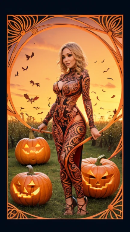 Pumpkin Carvings dildo in the middel of an orchard, science fiction, surreal in a zentangle style, lol......just kidding.... and a woman.....lol....ohhh nooo.....lol.....