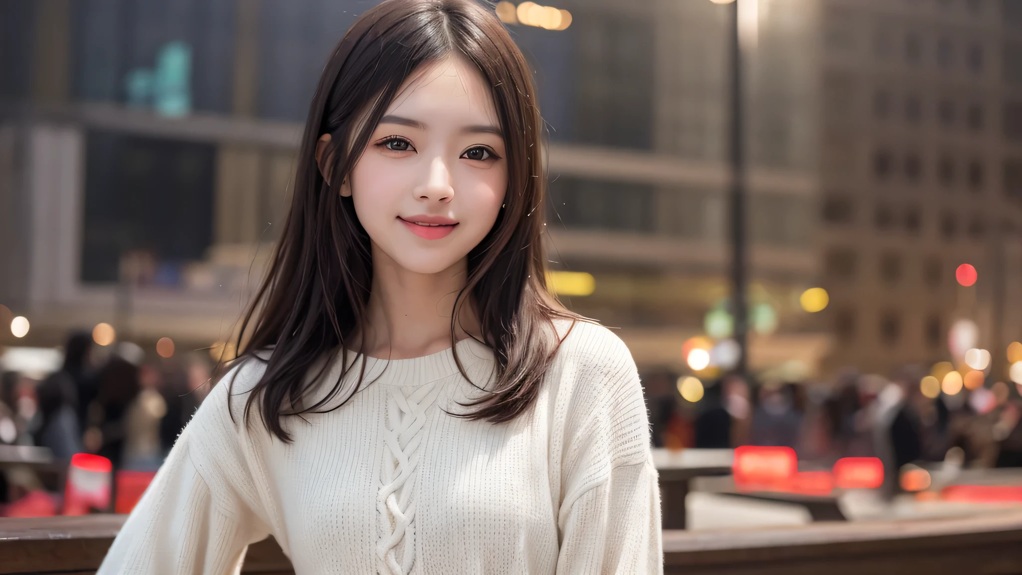 ​Masterpiece, Highest image quality, high quality, beautiful girl, , japanese schoolgirl, Korean popular makeup,sweater、 detail, swollen eyes, exquisite eyes, delicate skin, beautiful skin, 超high resolution, (Reality:1.4), very very beautiful, The face  slightly younger, beautiful skin, Slender, (超Reality的), (high resolution), (8k), (美丽exquisite eyes), (super detailed), (wall-), (Detailed faces), looking at the audience, fine detail、delicate face、purebred face_v1、a smile、Looking directly at、从腰部以上Looking directly at、lifelike、bright lights、hair length、Winterfell