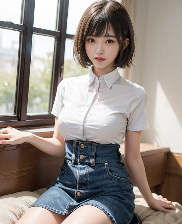 (Masterpiece、quality:1.2、high detail), Surreal female high school student, solo, 1 girl in, Yukino under the snow, (shiny skin、moist skin:1.2), wearing sweat, I had a good laugh, Watch your audience carefully, on all fours, Uniforms, White shirt, Plaid skirt, thighs thighs thighs thighs, afternoon, Classroom Surreal female high school student、Very tall woman、46 points short hair with clean bangs,,,,,,,、neck long、stick your ears out、stretch out arms、plump、Double eyelids and obvious eye shapeeautiful face with golden ratio,、The beauty of the golden ratio、perfect anatomy、Perfect and detailed body、shut up、I feel really happy when I smile、stretch out arms、roll up your sleeves