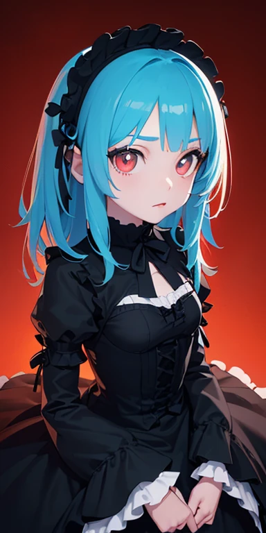 (colorful fluorescence multicolored hair:1.5,straight hair:1.5), (masterpiece, sidelights, exquisite beautiful eyes: 1.5), masterpieceportrait, realistic, ((dark horror background:1.5)),(cold face:1.5),colorful,3D face,(beautiful face),front view: 1.6、 (glowing red eyes:1.2),(tareme:1.5)、(condescending expression:1.2),(blue lip rouge:1.2)),Slim Body, shiny hair, shiny skin: 1.5、medium breasts,、solo,(stand)、(gothic ta dress:1.5)、(charactor focus:1.5、portlate、eye focus,cowboy shot)、dark atmosphere