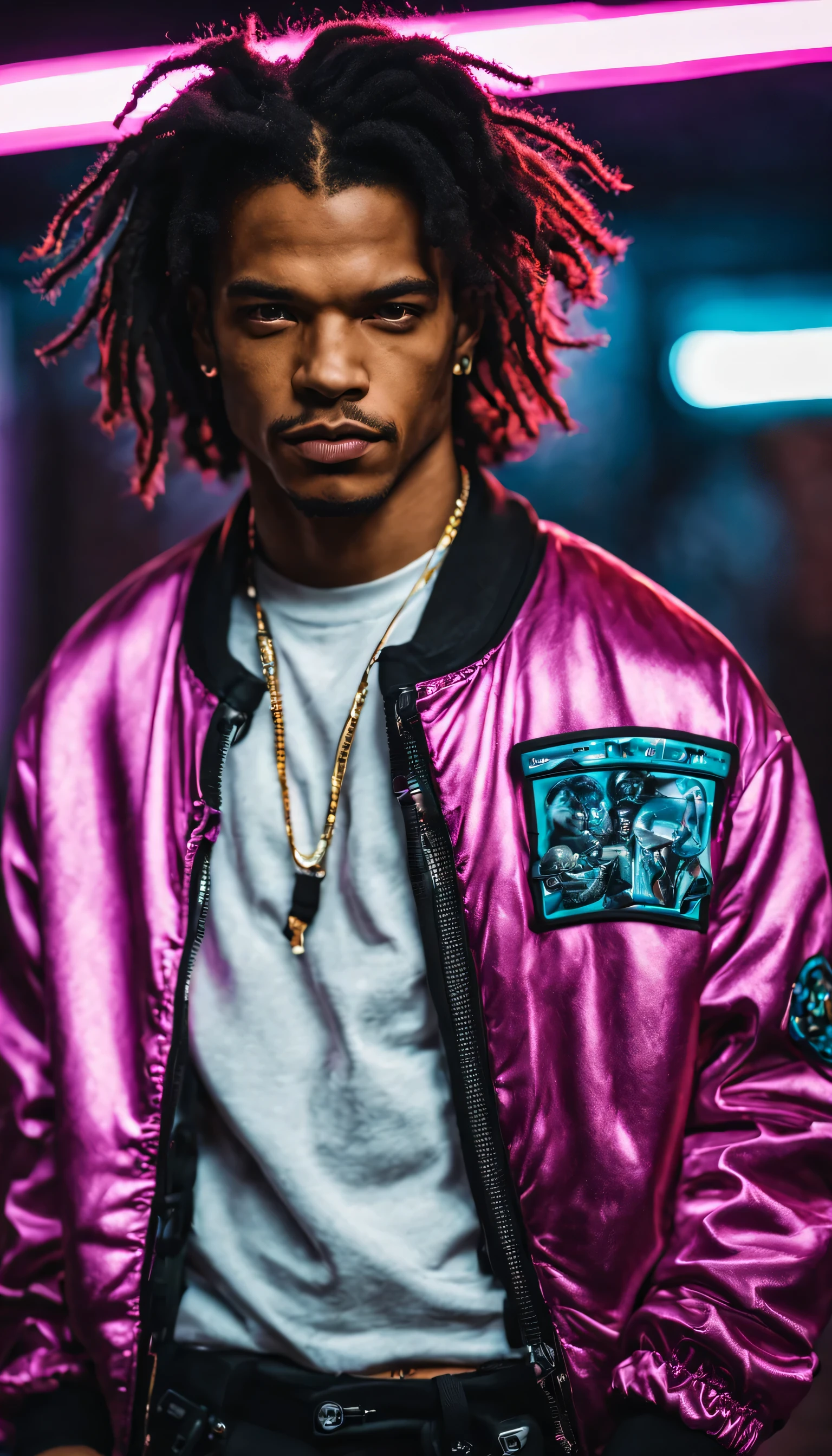 Category: Male
Age: Young man
Style: Luka Sabbat
Lighting: Neon, cyberpunk lighting
Camera: Sony alpha a7 III camera with Sony FE 24-105mm f/4 G OSS lens
Details: Hyper detailed masterpiece, 4-6 megapixels, no blur, no noise, high quality, ultra-detailed, RAW photo, realistic, delicate, detailed, best HD detailed, High quality, 32k
Photographer: Nadia Lee Cohen