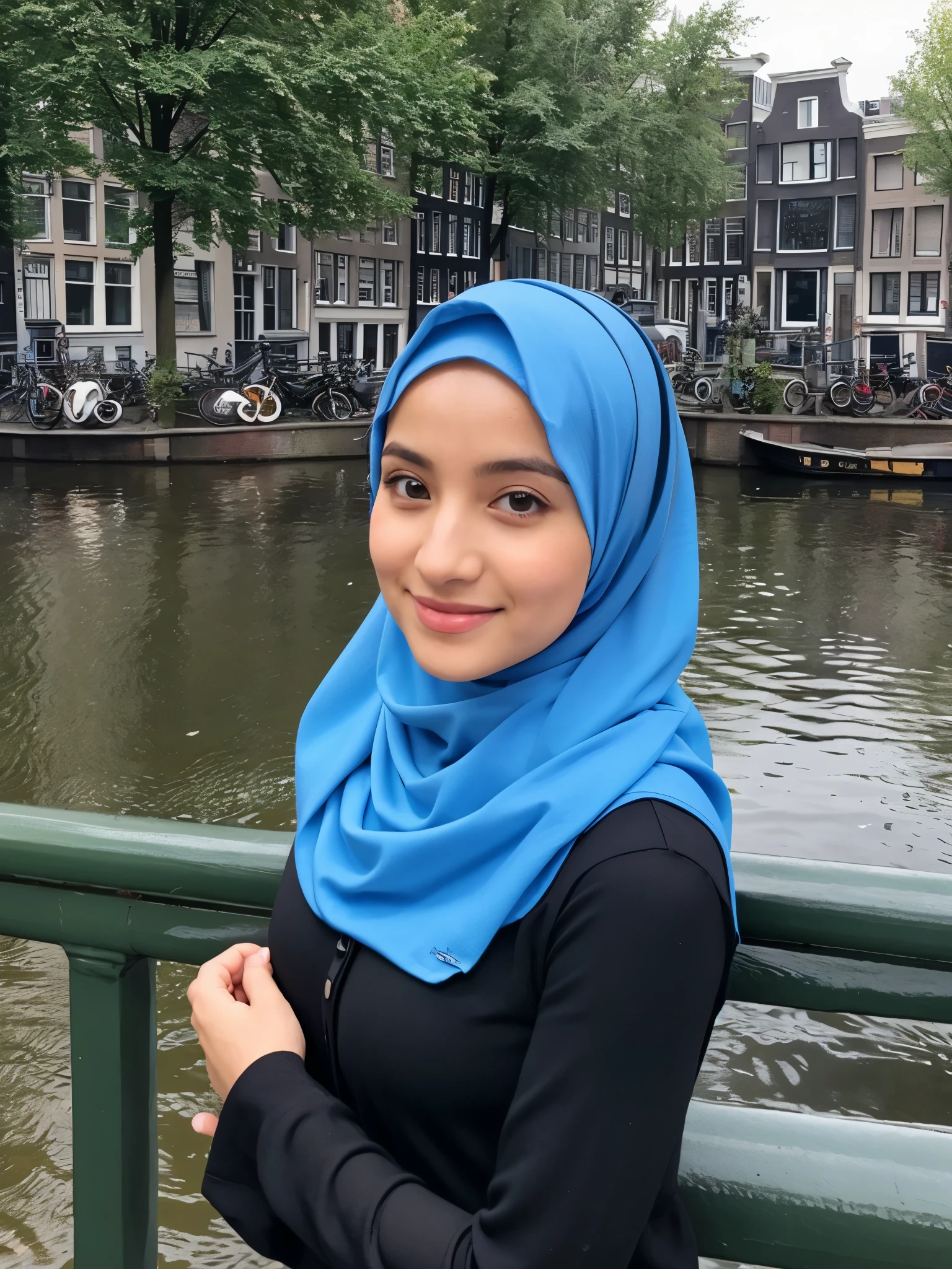 Beautiful, cute baby Face, s old Selena Gomez, (wearing blue hijab), full hijab, sexy long sleeves kebaya dress, slightly Chubby , White Skin, Smiling, porn studio Background, day light,mid shot, full body, Perfect Potrait, Bokeh Effect, Look at Viewer, small breast, ((adorable:1.2)), ((masterpiece:1.1)), ((bokeh:1.2)), buttocks,(naughty seductive poses)