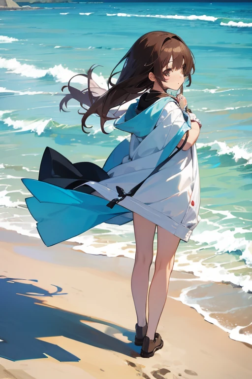 cute anime girl on the beach