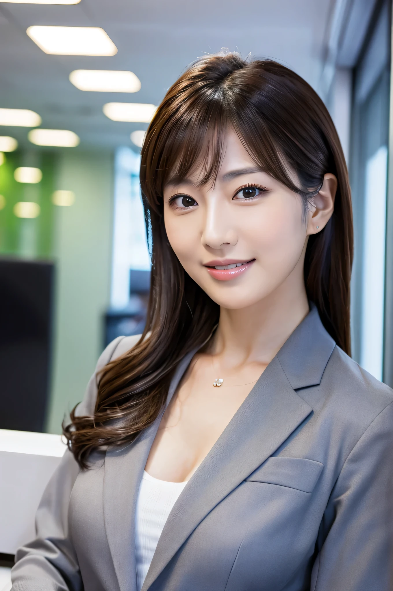 Highest resolution, 4K, Masterpiece: 1.3), A Japanese milf, Sexy: 1.1, fine eyes, Slender figure, Realistic teeth, double eyelids, full body, best quality, detailed, business suits, at the office, underwear