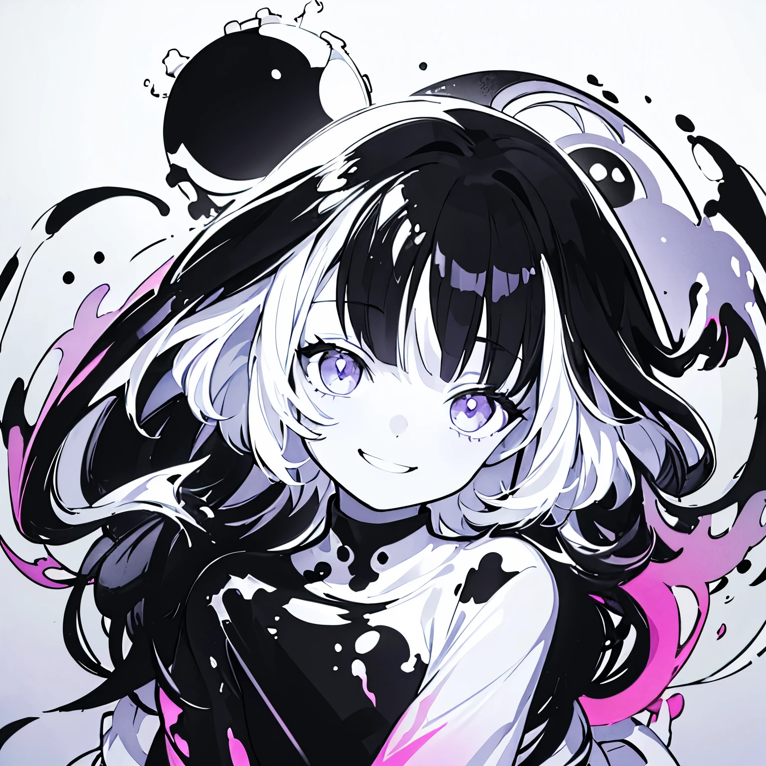 (Very bright:1.1), white background, [1 girl:7], (head tilt:1.2),smile、 ([sketch|watercolor \(Moderate\)]:1.15), (Inkblot:1.1), (pale:1.2),  vector trace, Gradient Blending, Bright colors, That&#39;s excellent, very detailed, Complex, (Extremely low contrast:1.4)