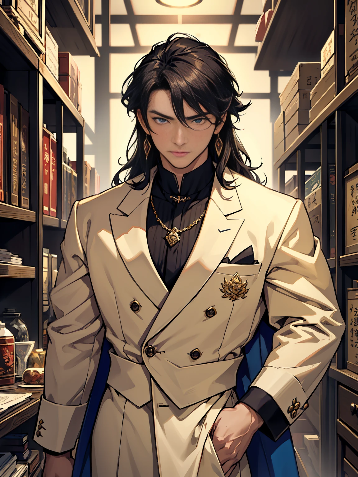現generationに復活しているローマ皇帝コンスタンティヌス大帝。Adult males。30generation。hardworking and talented businessman。Eyes like a lion。A bright, penetrating look。antique、successful in the jewelry industry。warm and powerful。calm and calm。Also, take a calm and resolute attitude when necessary.。Be a gentleman、dangerous sense of coercion。British traditional atmosphere。York background。luxurious and elegant。Modern Classical。romance novel heroes。masterpiece。super high quality。Ultra high definition。delicate。