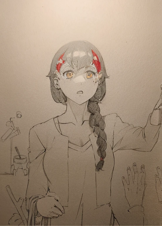 High quality anime pictures,housewife,blue surcoat,orange eyes,Twist braids,angry,High quality anime girls