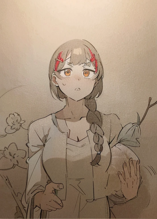 High quality anime pictures,housewife,blue surcoat,orange eyes,Twist braids,angry,High quality anime girls
