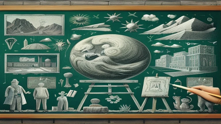 On the green blackboard々A picture drawn with colored chalk、Introducing the 3DCG department々with an art picture、Live venue and Treasure World、It has avatars etc.