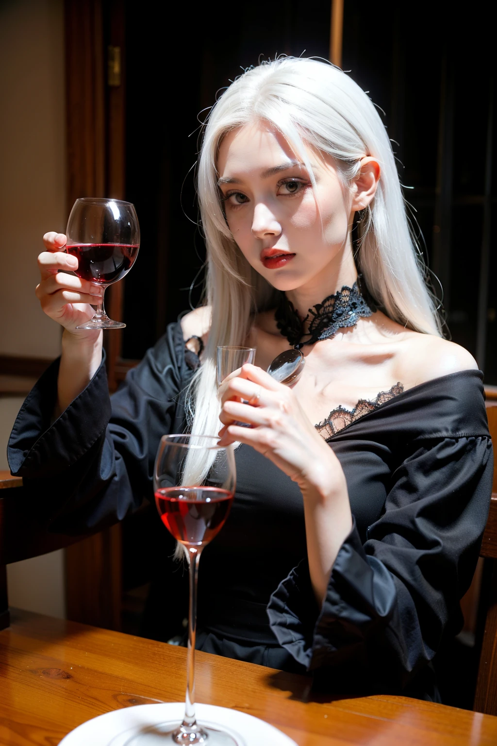 vampire，Castle，bat，Wine glass in hand，long hair（Exceptionally long），white hair