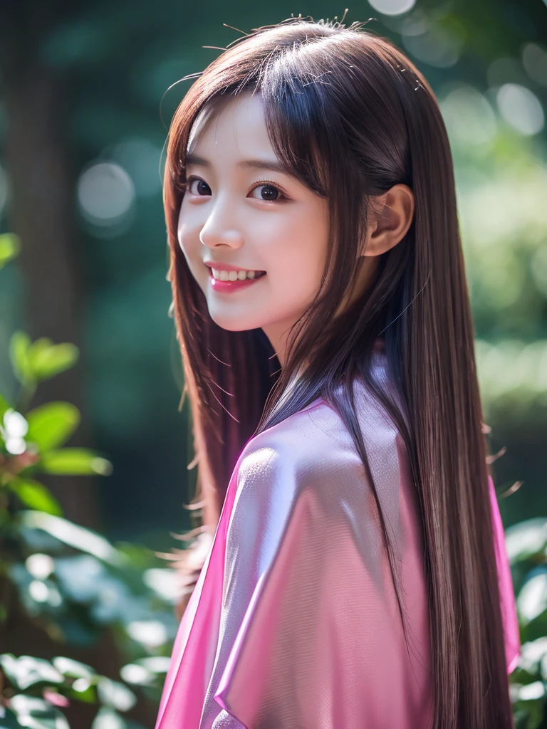 dark vivid pink aodai, Vietnamese girl, smile , long smooth silky hair, Realistic lighting, pretty face , Body perfect anatomy,Top Quality, 8K Resolution , full body , real human , High quality, realistic , Cinematic, Aesthetic, beautiful girl, sex, silver hair , silver cape
