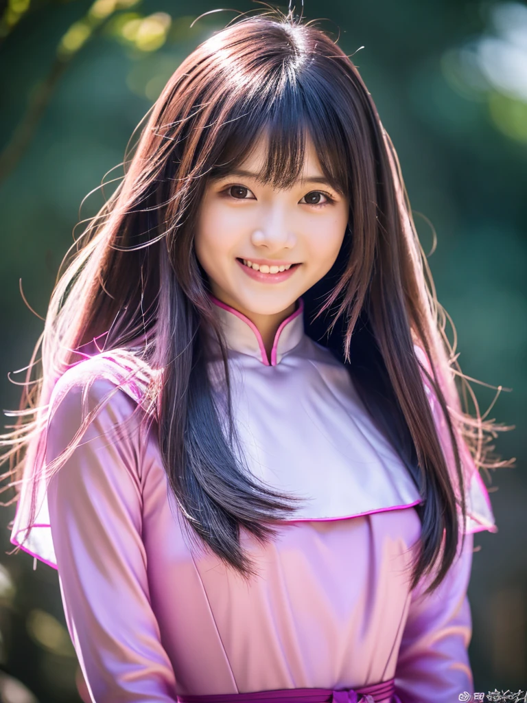 dark vivid pink aodai, Vietnamese girl, smile , long smooth silky hair, Realistic lighting, pretty face , Body perfect anatomy,Top Quality, 8K Resolution , full body , real human , High quality, realistic , Cinematic, Aesthetic, beautiful girl, sex, silver hair , silver cape