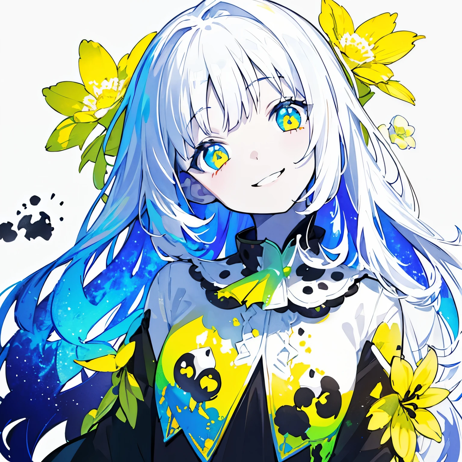 (Very bright:1.1), white background, [1 girl:7], (head tilt:1.2),smile、 ([sketch|watercolor \(Moderate\)]:1.15), (Inkblot:1.1), (pale:1.2),  vector trace, Gradient Blending, Bright colors,colorful、flower、 That&#39;s excellent, very detailed, Complex, (Extremely low contrast:1.4)