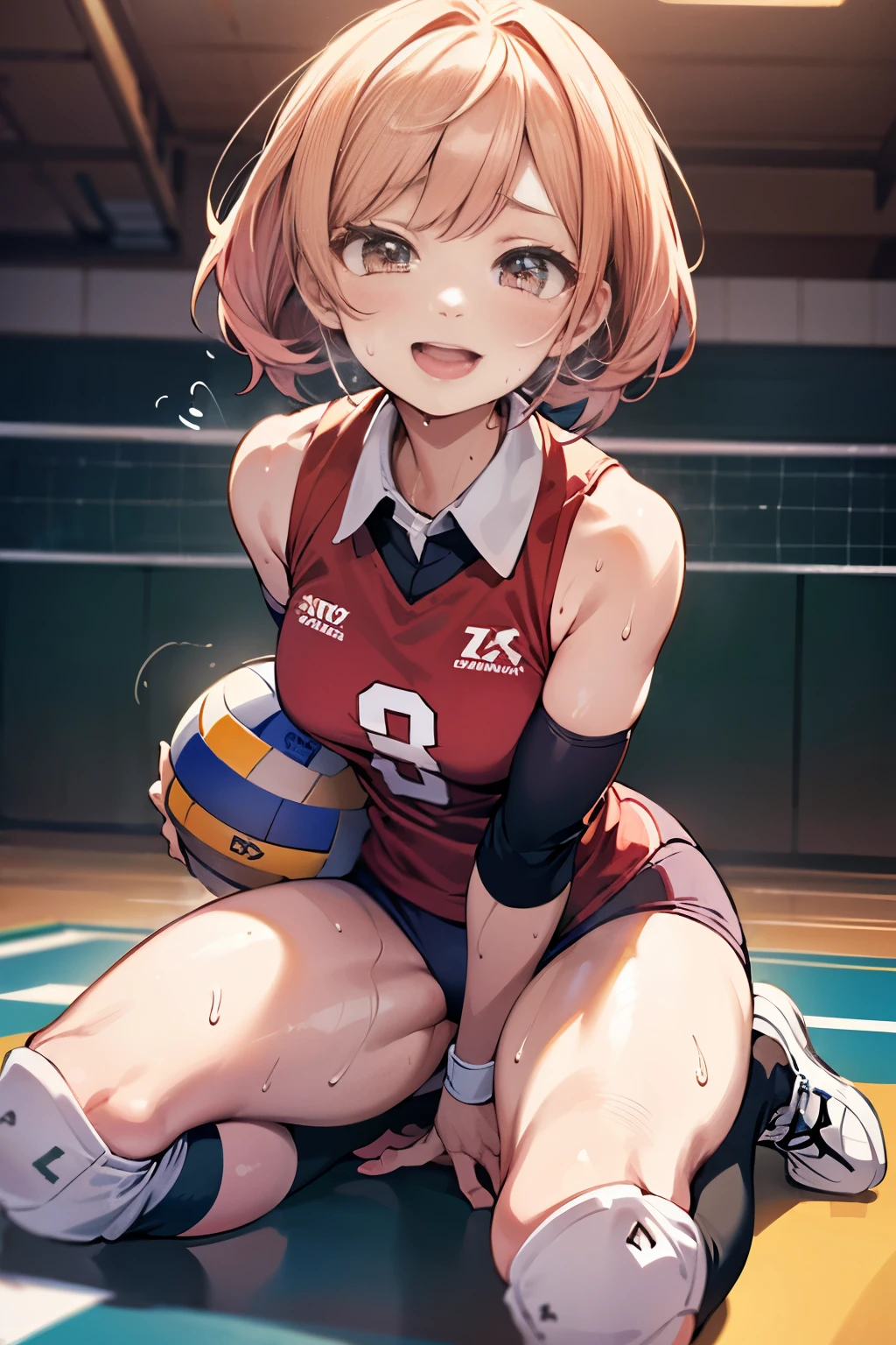 unity 8k wallpaper, anatomically correct, (((masterpiece))), (((best quality))), (((ultra detailed))), (((high-resolution))), ((super fine illustration)), ((Ultimate cutie)), perfect hands, perfect finger, (((good anatomy))), detailed beautiful face, shiny hair, (((gyaru))), (potbelly), (curvy), medium breasts, ((Thick thighs)), (((solo))), ((seductive smile)), (((blush))), (half open mouth),
BREAK, (((sit astride the perfectly spherical shape 6-inch volleyball))), (((Straddling a perfectly spherical 6" volleyball))), (((Perfectly spherical 6" volleyball fits perfectly crotch))), BREAK, (((Rub the Perfectly spherical 6" volleyball against crotch))),
BREAK, (Collared volleyball uniforms), sleeveless, ((buruma)), ((kneepad)), pussy juice stained, (elbow pad), (((sweat))), (((covered in sweat))), ((deep breathing)), in Volleyball Court, indoor, lighting, looking at viewer, full body, (spoken heart)