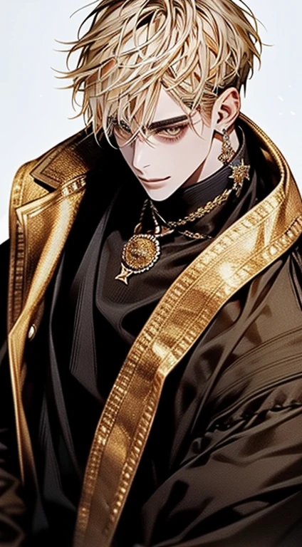 Unparalleled beauty,face perfect、、Magazine covers、(Two men、Men only),Perfect Eye、Golden Eyes、Luxury brand clothes、Outerwear、ファッションmodeled、actor、modeled、brand costumes、ファッションMagazine coveran with broad shoulders、Stocky physique、provocative smiling、well-muscled、