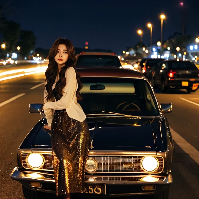 car night view beauty long hair santa christmas