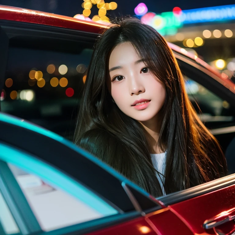 car night view beauty long hair santa christmas