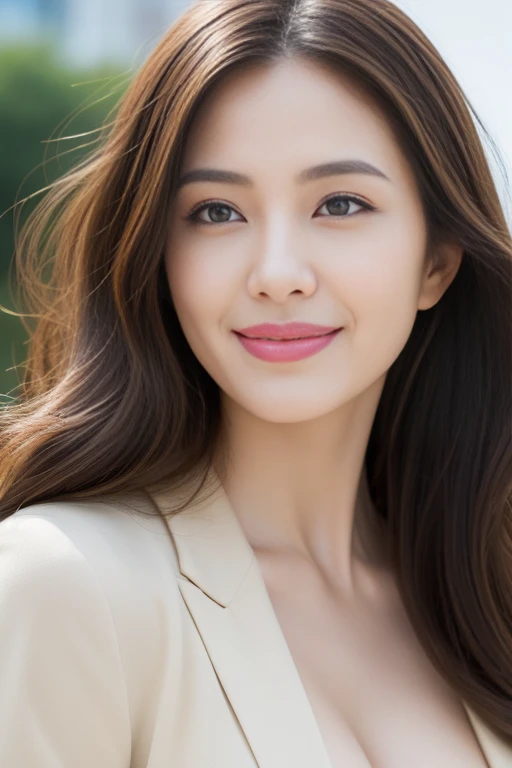 ((Angelina Sole)),((highest quality, 8K, masterpiece : 1.3)), sharp focus : 1.2, beautiful woman with perfect figure : 1.4, slim abs : 1.2, ((dark brown hair)), (Natural light, city street : 1.1), Highly detailed face and skin texture, fine eyes, double eyelid、((professional makeup:1.3))、((sexy milf:1.3))、thick lips、lip gloss、eye make up、hair blowing in the wind、smile