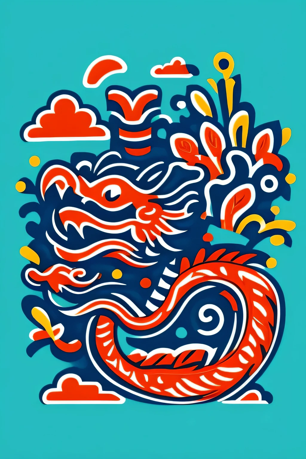 a chinese dragon, green body, White background, graffiti in the style of Keith Haring, sharpie illustration, Bold lines and solid colors, detail, minimalist, Woodblock print style, Vector illustration style, flat illustration, Chinese style, cute doodle art