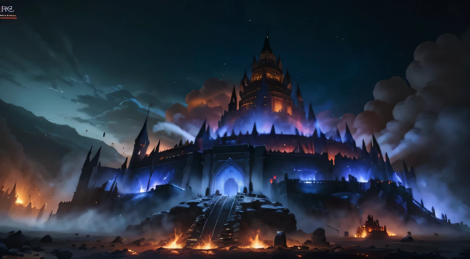 um grande castelo em uma colina com um fogo no meio, Uma cidade antiga em chamas, castle destroyed, ruins of hell, rage, Flame and Ruin, dantes inferno, Arte conceitual de Darksouls, Arte conceitual de Dark Souls, fundo do inferno, dota ! arte conceitual de pintura fosca, para arte conceitual de personagem de honra, Hiper-realista D&d fantasy art, arte de jogo de fantasia medieval, com uma kafra de ragnarok