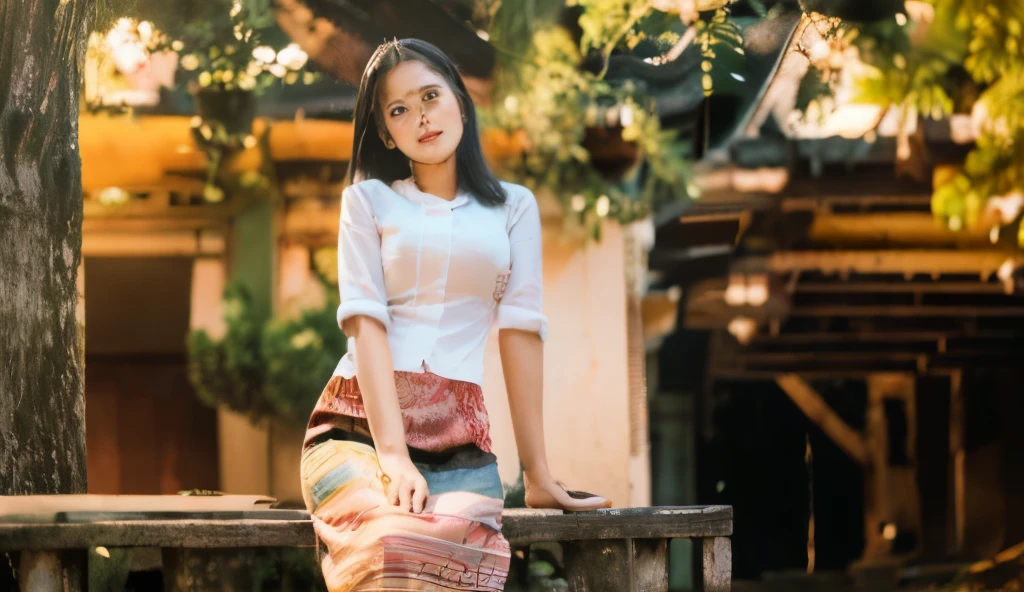 there a traditional Burma Myanmar woman with a pink dress sitting on a bench in a park, nivanh chanthara, in style of lam manh, a young asian woman, lovely woman, mai anh tran, asian girl, an asian woman, Myanmar woman, traditional beauty, traditional art, asian Myanmar woman, very high quality, young asian girl, a cute young woman, young asian woman, (8k, best quality, masterpiece:1.2), (realistic, photo-realistic:1.37), ultra-detailed, 1 girl, cute, solo, beautiful detailed sky, detailed cafe, night, dating, (nose blush), (smile:1.2), beautiful detailed eyes, business attire, rain, (8k, RAW photo:1.2),best quality, ultra high res,dramatic angle,(fluttered detailed color splashs), (illustration),(((1 girl))), ((Best quality, 8k, Masterpiece :1.3)), Sharp focus :1.2, A pretty woman with perfect figure :1.4, Slender abs :1.2, ((Dark brown hair, Big breasts :1.2)), (White button up long shirt :1.1), City street:1.2, Highly detailed face and skin texture, Detailed eyes, Double eyelid