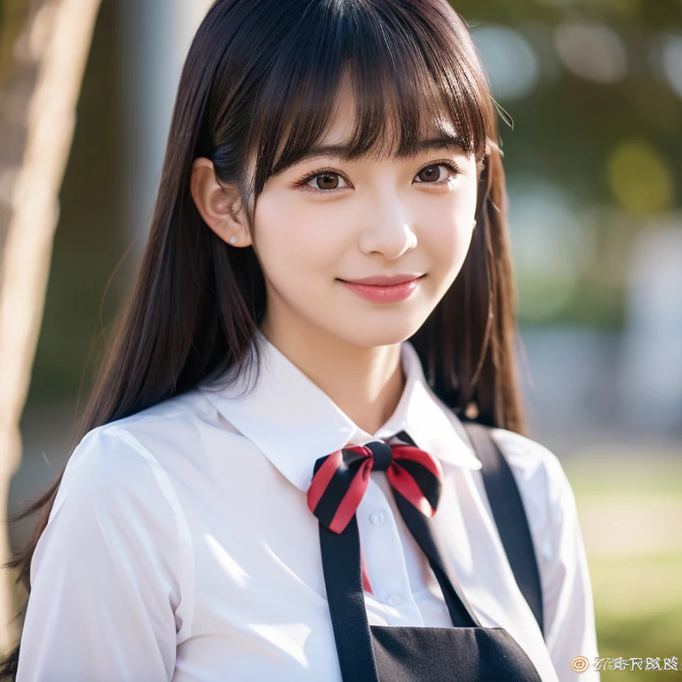 ultra high resolution, the best, 8K, realistic, university student, Beautiful woman, adult charm,very , looking at the camera,big breasts, sexy look, cleavage, bring your chest closer, beautiful clavicle, beautiful navel, smile, smile, luster, Big eyes, student highlights, Clear double eyelids, eyelash, long neck, long hair,Lady,dark black hair, bangs, attractive bangs, beautiful bangs, classroom, stick out your ears, tie,ribbon,Idol style, uniform, checked skirt, skin oil, luster on lips