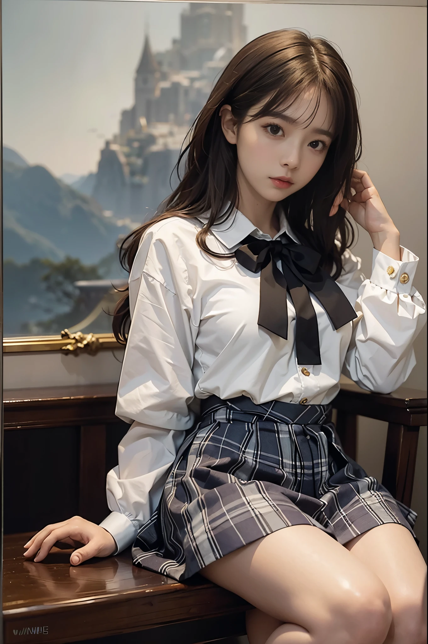 cute teenage girl, Height about 160cm, big breasts、brown eyes,uniform、日本のuniform、sailor suit、Short pleated skirt、 , long straight black hair, masterpiece, 最high quality, 超high quality, high quality, High resolution, ultla High resolution, disorganized, 4k, 8K, 16k, very detailed, Complex, great shading, high contrast, realistic, photo realistic, RAW photo, photo shoot, super detailed illustrations, shortening, perfect anatomy, correct anatomy, perfect proportions, perfect face, perfect hands, perfect legs, perfect fingers