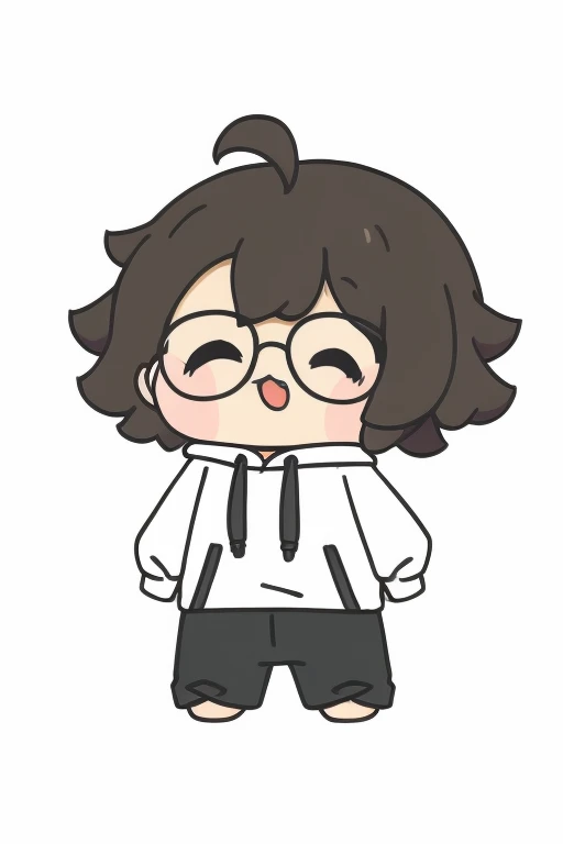 boy, alone, hoodie, Afro, glasses, white background, smile, open your mouth, black hair, whole body, background, Are standing,