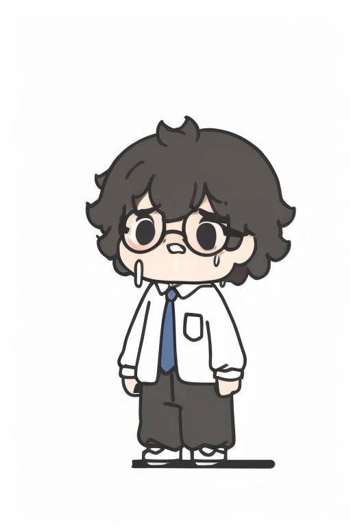 boy, alone, Afro, glasses, white background, Whimpering, tears, black hair, whole body, background, Are standing,