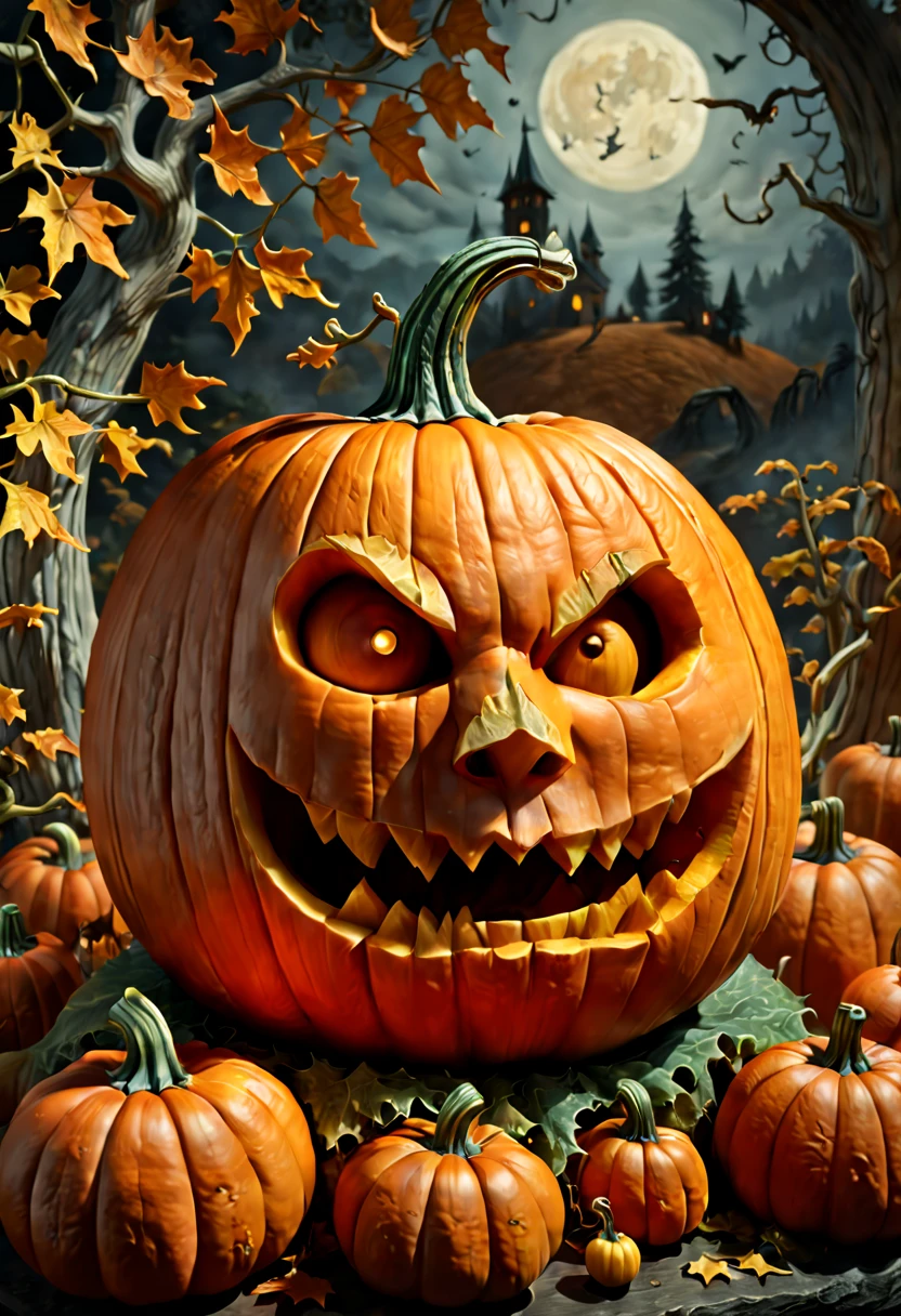 by Elsa Beskow, Pumpkin Carving art, octane render, (best quality, masterpiece, Representative work, official art, Professional, 8k)