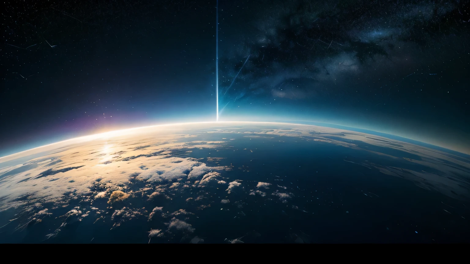 una vista panoramica del espacio, un planeta gigante de color azul, con varias lunas girando a su alrededor, en el fondo miles de estrellas,
