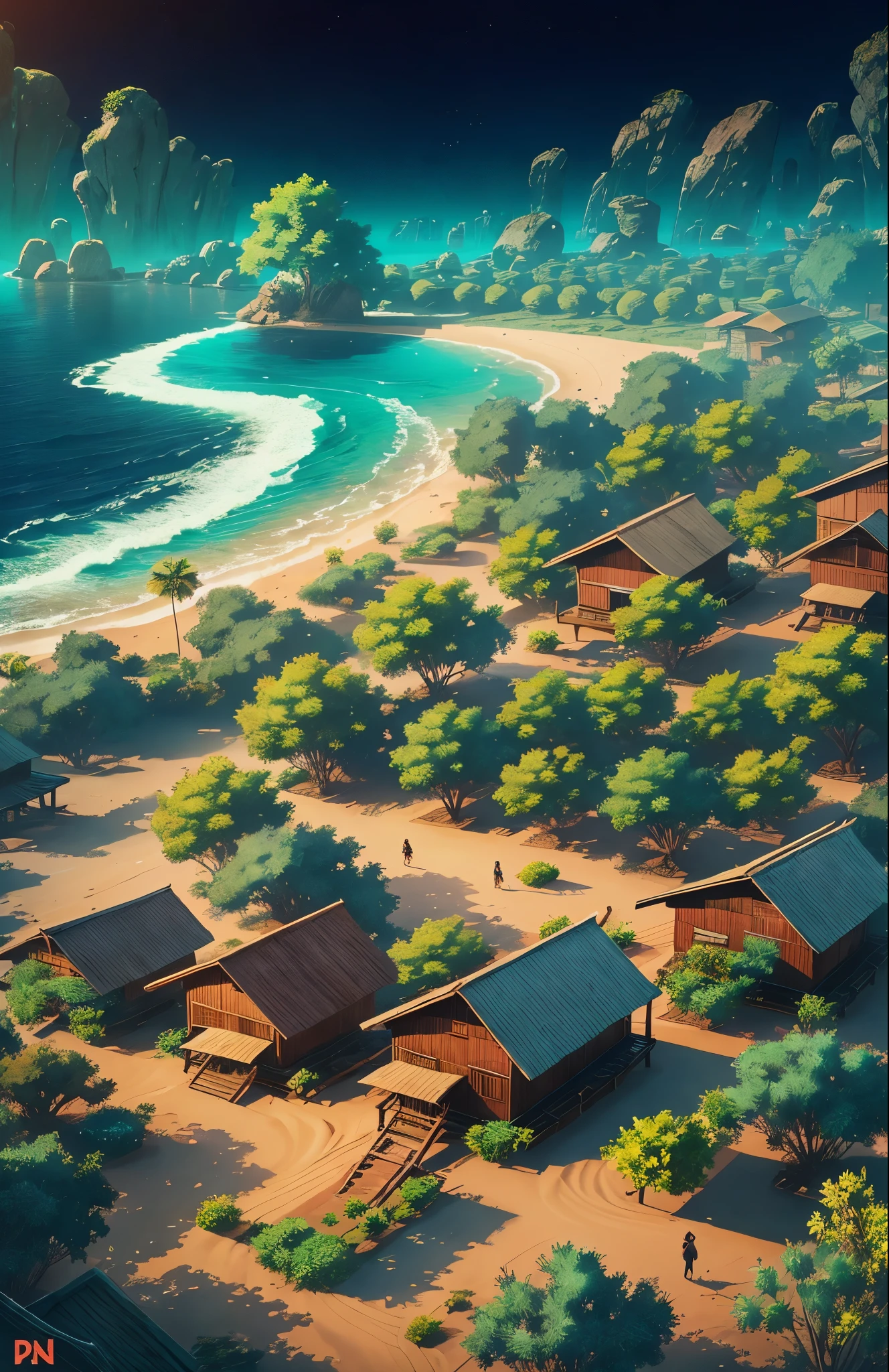 Sebuah Kampung dengan pemandangan pantai. Realistic. 4k - --auto --s2