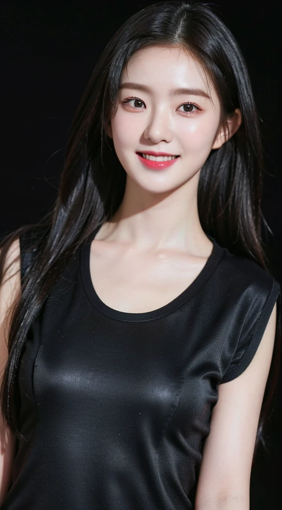 hyper-realistic,8K,ultra high definition,High school girl ,Smile,fashion clothing,Industrial style background,background black background,Realistic skin texture,film lighting、Ray tracing,Canon、f/2.8、16k、high resolution,precise,blur