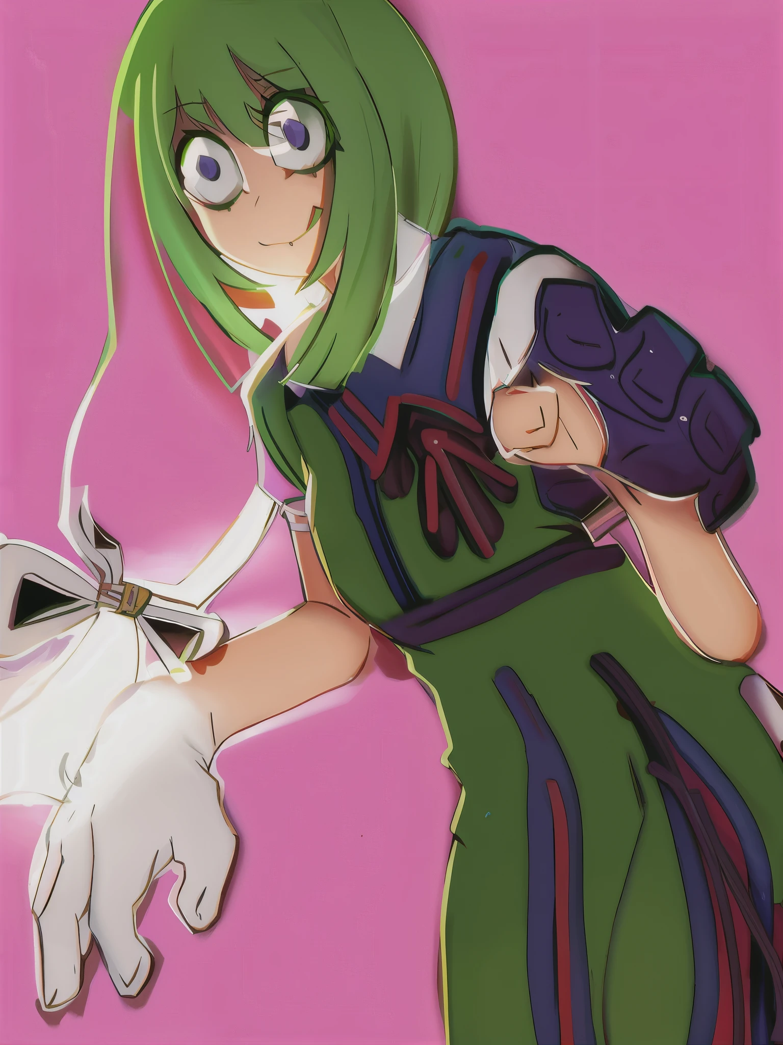 there  a drawing of a woman in a green dress, fighting pose, anime pose, in anime style, in an anime style, anime moe artstyle, very anime style, with index finger, cel shaded!!!, inspired by Jin Homura, fight pose, in japanese anime style, inspired by Rei Kamoi, inspired by Un'ichi Hiratsuka,  Asui Tsuyu