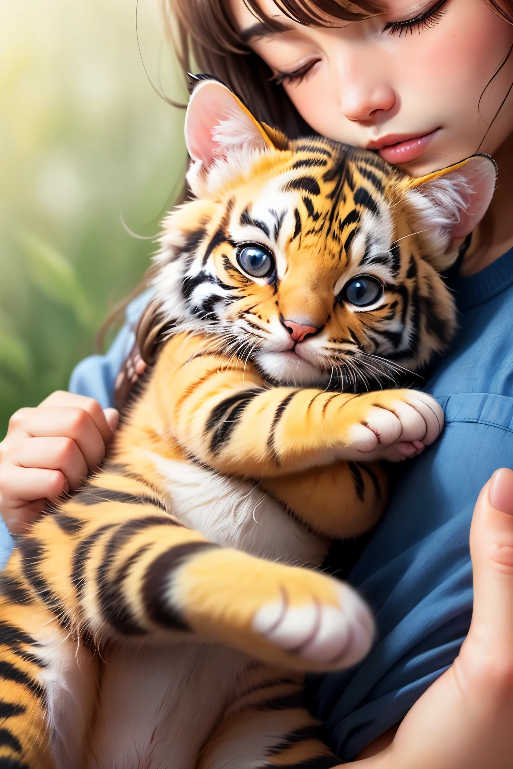 A newborn kitten cute female close-up little tiger cat sleeps