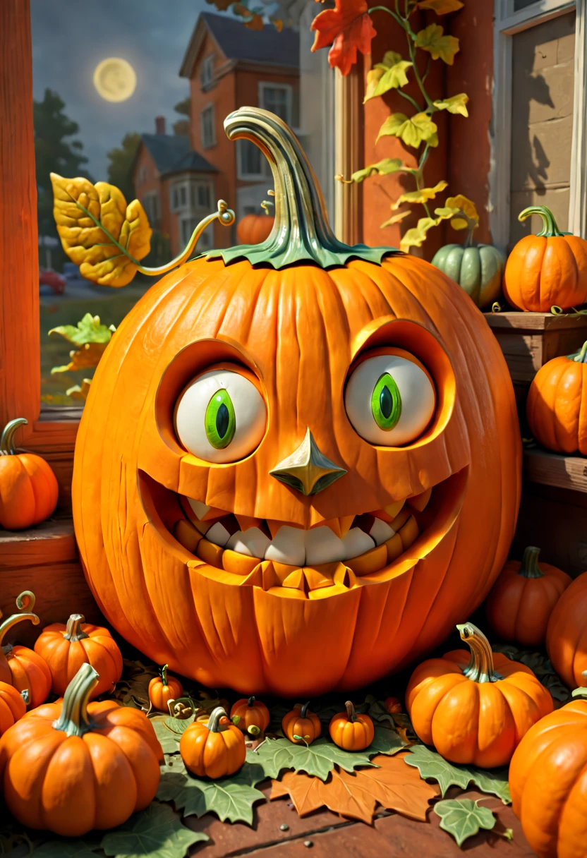 inspired by Richard Scarry, Pumpkin relief art, octane render, (best quality, masterpiece, Representative work, official art, Professional, 8k)