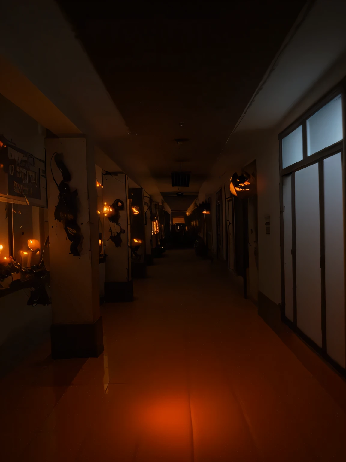 create Halloween theme which includes glowing pumpkins, even the depths' perpetual darkness
