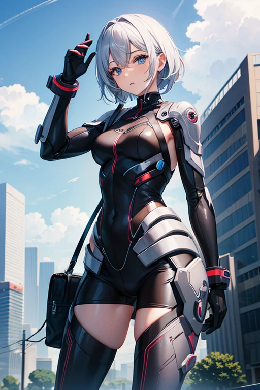 Woman body defined thick thighs cybernetic body parts, short underwear