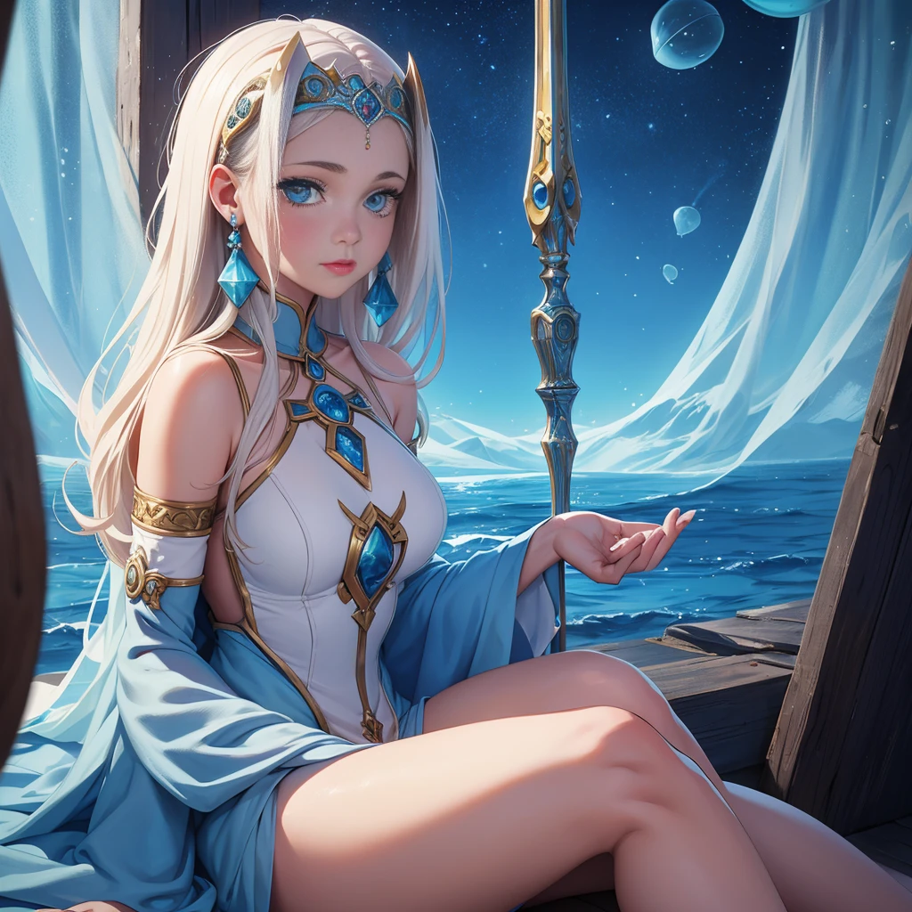 (8k, Foto RAW, melhor qualidade, senhor:1.2), (realistic, photo-realistic:1.37) uma imagem dos desenhos animados de uma mulher com cabelo longo e um vestido azul, feiticeira, Obra-prima Deusa da Tristeza, Nos, sacerdotisa, godess do mal, high sacerdotisa, jellyfish sacerdotisa, mystical atlantean valkyrie, portrait knights of zodiac girl, knights of zodiac girl, feiticeira, Vincent di Fate Nausicaa