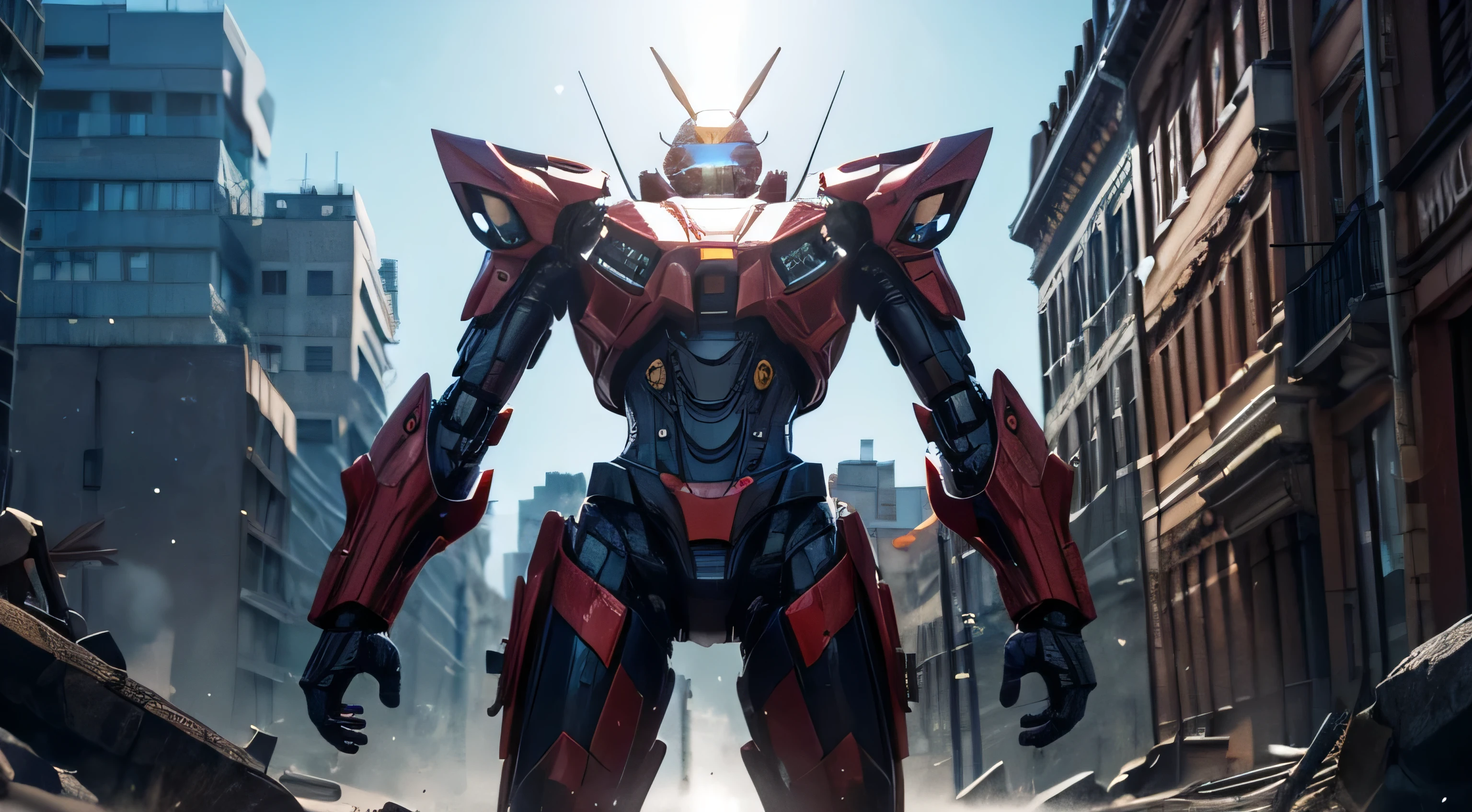 ((Best quality)), ((masterpiece)), (highly detailed:1.3), 3D,Shitu-mecha, beautiful cyberpunk man with her mecha in the ruins of city from a forgoten war, ancient technology,HDR (High Dynamic Range),Ray Tracing,NVIDIA RTX,Super-Resolution,Unreal 5,Subsurface scattering,PBR Texturing,Post-processing,Anisotropic Filtering,Depth-of-field,Maximum clarity and sharpness,Multi-layered textures,Albedo and Specular maps,Surface shading,Accurate simulation of light-material interaction,Perfect proportions,Octane Render,Two-tone lighting,Low ISO,White balance,Rule of thirds,Wide aperature,8K RAW,Efficient Sub-Pixel,sub-pixel convolution,luminescent particles,light scattering,Tyndall effect